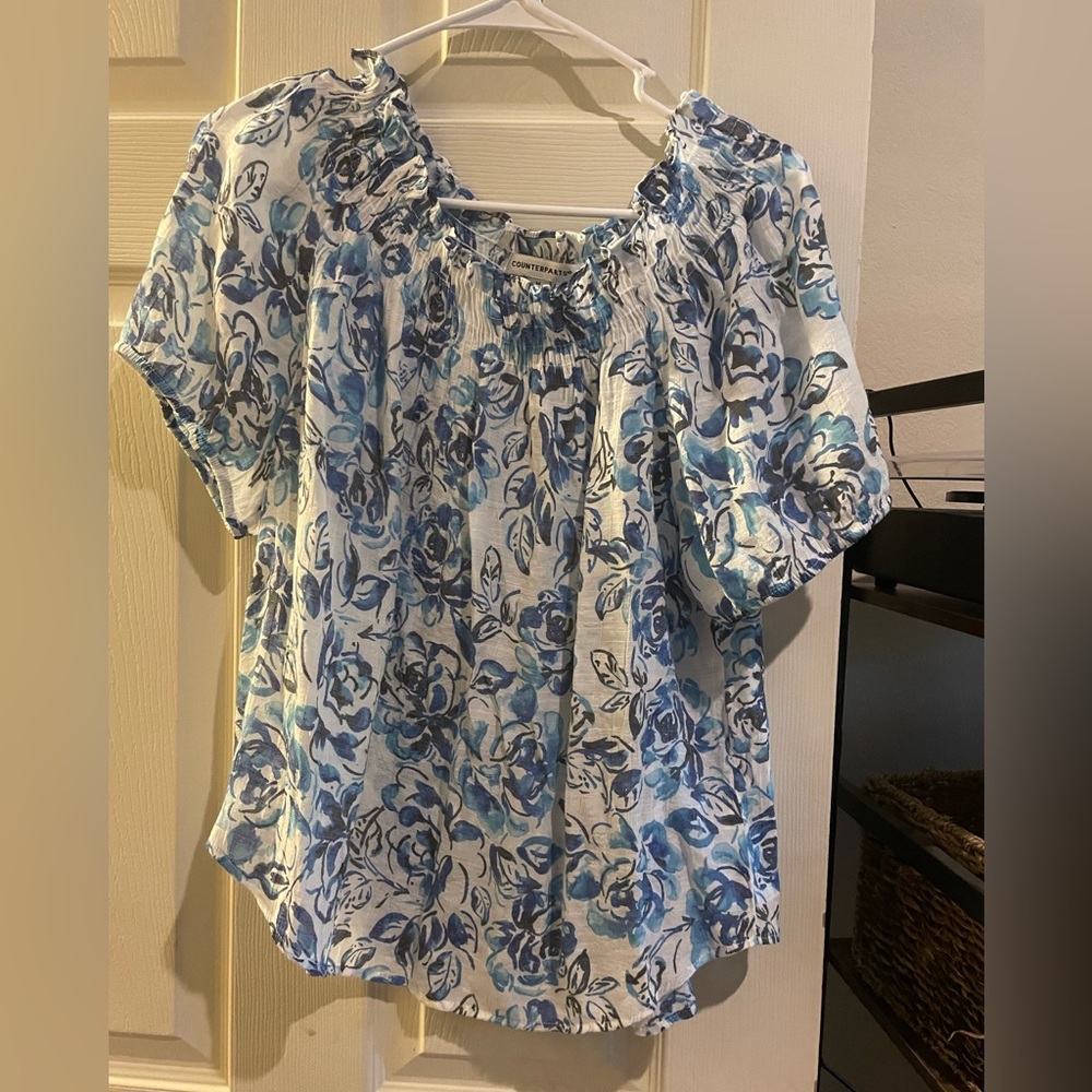 Counterparts Floral Blue and White Women's dress Top-Medium